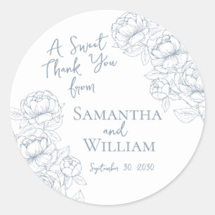 Boho Dusty Blue Floral Wedding Thank You Favour Classic Round Sticker