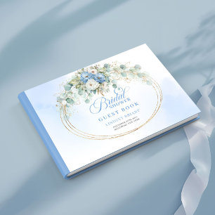 Boho dusty blue flowers bridal shower guest book