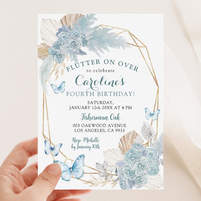 Boho Dusty Blue Flutter on Over Butterfly Birthday Invitation (Creator Uploaded)