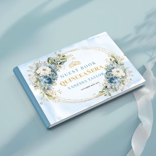 Boho Dusty Blue Gold Eucalyptus Floral Sign‑In Guest Book