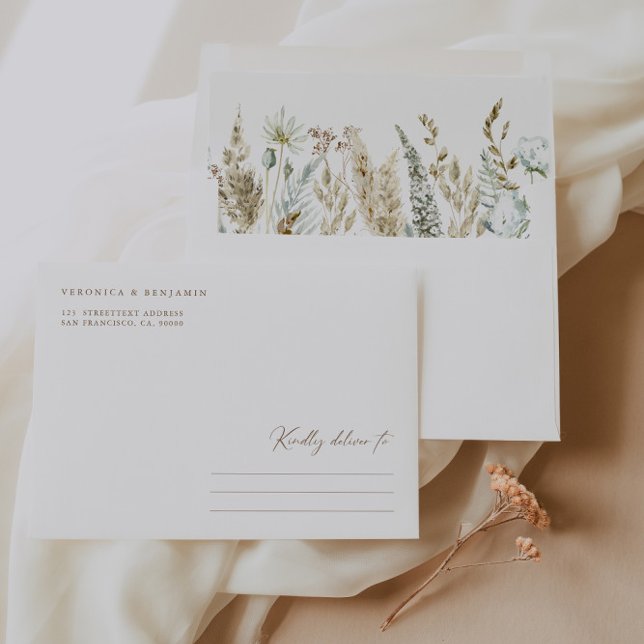 Boho Dusty Blue Greenery & Dried Pampas Grass  Envelope (Boho Dusty Blue Greenery & Dried Pampas Grass Envelope)