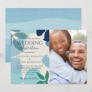 Boho Dusty Blue Photo Wedding Invitation