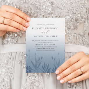 Boho Dusty Blue Pressed Foliage Wedding  Invitation