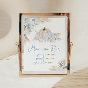 Boho Dusty Blue Pumpkin Baby Shower Mum Osa Bar Poster