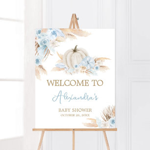 Boho Dusty Blue Pumpkin Baby Shower Welcome Poster
