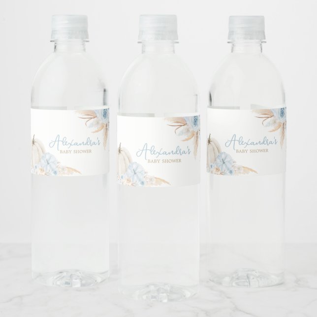 Boho Dusty Blue Pumpkin  Water Bottle Label (Bottles)