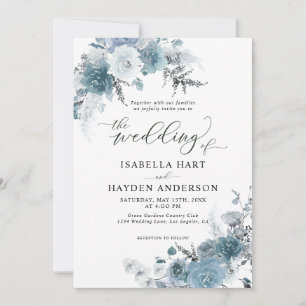 Boho Dusty Blue Slate Pastel Neutral Wedding Invitation