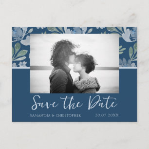 Boho Dusty Blue & Teal Save the Date Wedding Postcard