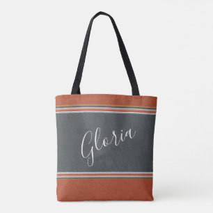 Boho Dusty Blue Terracotta Orange Personalise Tote Bag