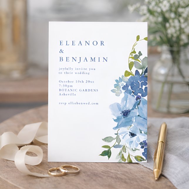 Boho Dusty Blue Watercolor Floral Wedding QR Code Invitation (Creator Uploaded)