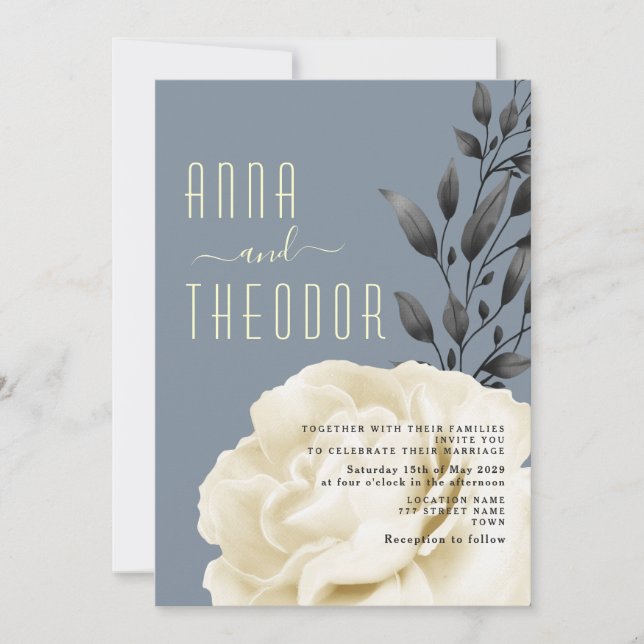 Boho Dusty Blue Wedding Invitation (Front)