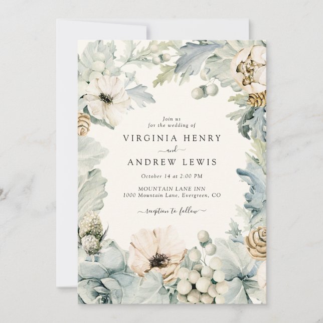 Boho Dusty Blue Wedding Invitation (Front)