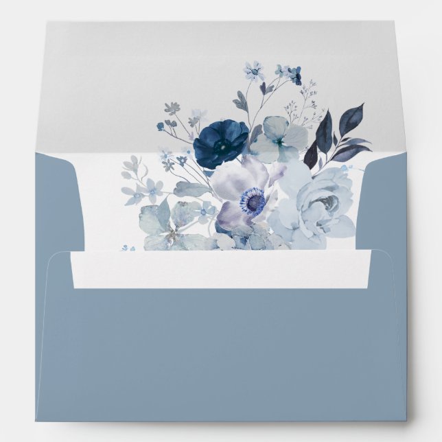 Boho Dusty Blue Wildflower Elegant Wedding Envelope (Back (Bottom))