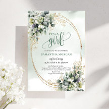 Boho Dusty Green Botanical Watercolor It’s A Girl 