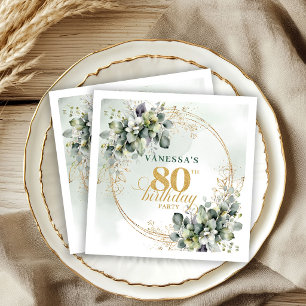 Boho Dusty Green Eucalyptus 80th Birthday Party   Napkin