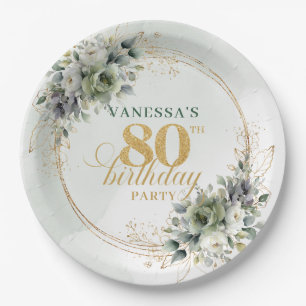 Boho Dusty Green Eucalyptus 80th Birthday Party  Paper Plate