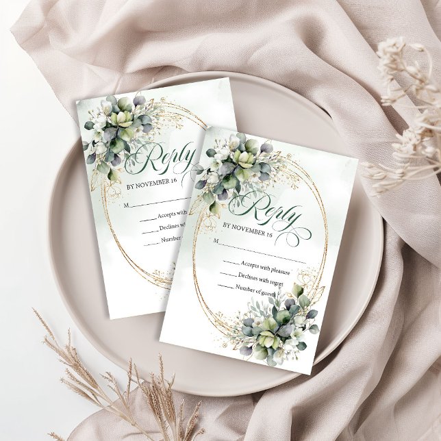 Boho Dusty Green Eucalyptus Botanical Wedding RSVP Card (Boho Dusty Green Eucalyptus Botanical Wedding Reply RSVP Card)