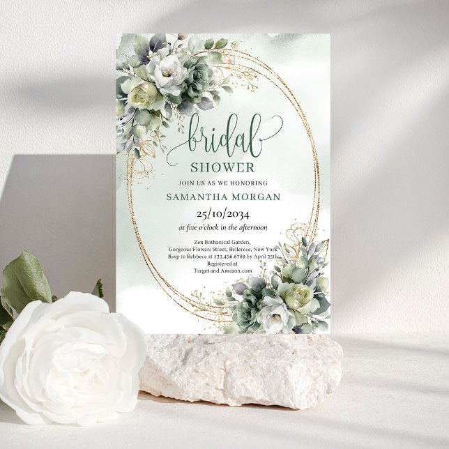 Boho Dusty Green Eucalyptus Bridal Shower Invite (Boho Dusty Green Eucalyptus Bridal Shower Invitation)