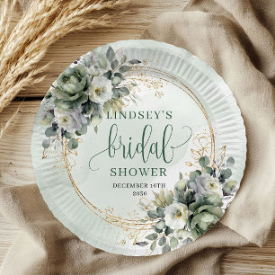 Boho Dusty Green Eucalyptus Bridal Shower Paper Plate