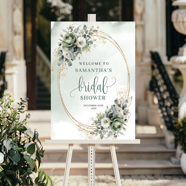 Boho Dusty Green Eucalyptus Bridal Shower Welcome  Poster (Boho Dusty Green Eucalyptus Bridal Shower Welcome Sign)