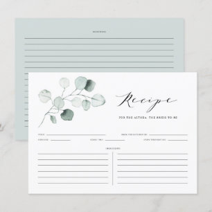 Boho Dusty Green Eucalyptus Leaves Shower Recipe Enclosure Card