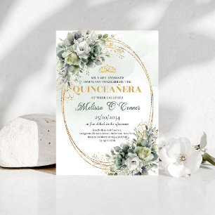 Boho Dusty Green Eucalyptus Quinceañera Birthday   Invitation