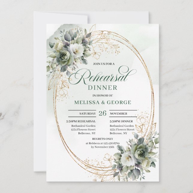 Boho Dusty Green Eucalyptus Rehearsal Dinner  Invitation (Front)