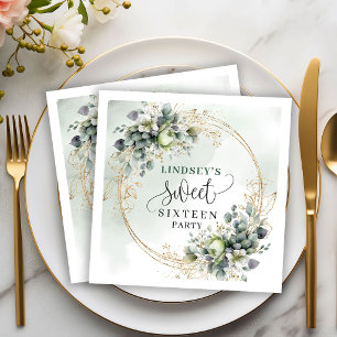 Boho Dusty Green Eucalyptus Sweet Sixteen Party  Napkin