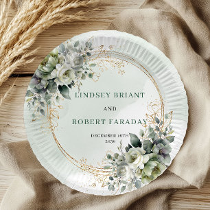 Boho Dusty Green Eucalyptus Watercolor Wedding   Paper Plate