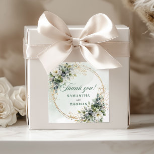 Boho Dusty Green Gift Box Stickers Botanical Gold