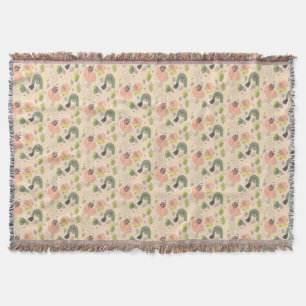 Boho dusty green sage green beige tropical  throw blanket