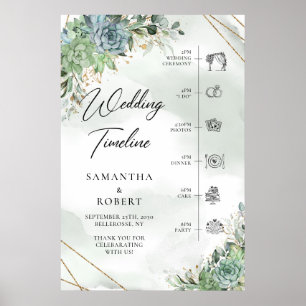 Boho Dusty green succulents gold wedding Timeline Poster