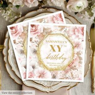 Boho Dusty Pink 80 Birthday Napkins with Florals