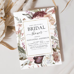 Boho Dusty Pink Burgundy Bridal Shower Invitation