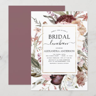 Boho Dusty Pink Burgundy Bridal Shower Luncheon Invitation