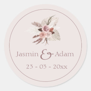 Boho Dusty Pink Dried Flowers Pampas Grass Wedding Classic Round Sticker