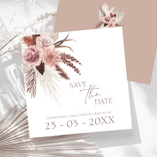 Boho Dusty Pink Dried Flowers Pampas Grass Wedding Save The Date