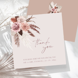 Boho Dusty Pink Dried Flowers Pampas Grass Wedding Thank You Card