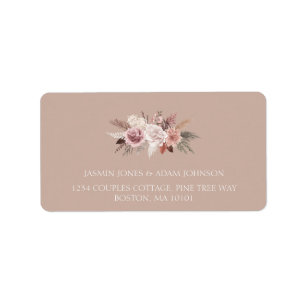 Boho Dusty Pink Dried Flowers Wedding Address Label