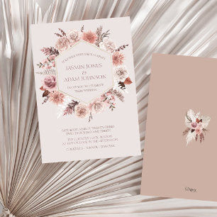 Boho Dusty Pink Dried Flowers Wreath Wedding Invitation