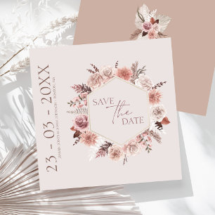 Boho Dusty Pink Dried Flowers Wreath Wedding Save The Date