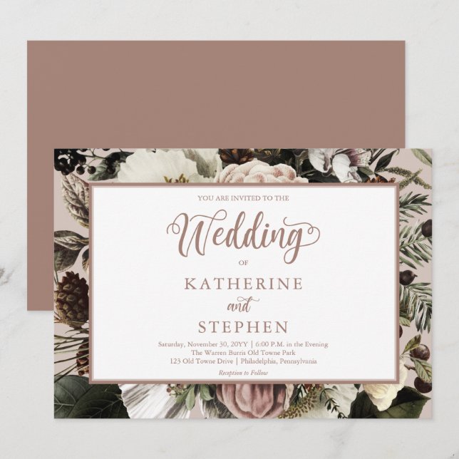 Boho Dusty Pink Floral Bouquet Wedding  Invitation (Front/Back)