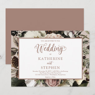 Boho Dusty Pink Floral Bouquet Wedding  Invitation