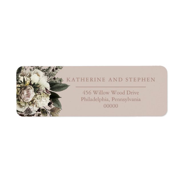 Boho Dusty Pink Floral Bouquet Wedding Label (Front)