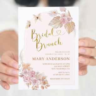 Boho Dusty Pink Floral Bridal Shower Brunch  Invitation