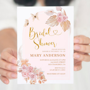 Boho Dusty Pink Floral Bridal Shower Invitation