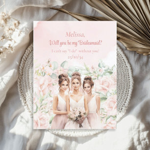 Boho dusty pink Floral Eucalyptus gold Bridesmaid Invitation
