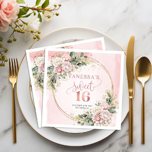 Boho Dusty Pink Floral Sweet Sixteen Napkins