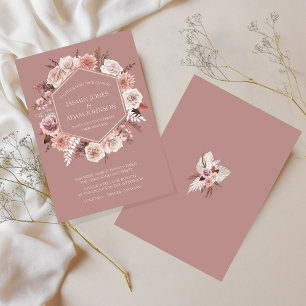 Boho Dusty Pink Floral Wreath Wedding Invitation