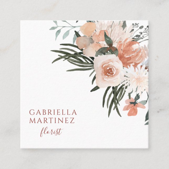 Boho Dusty Pink Green Floral Florist Business Card (Front)